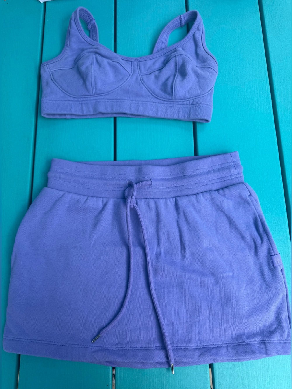 Savage Fenty Lilac Ribbed Lounge Set - Bralette  med skirt size small